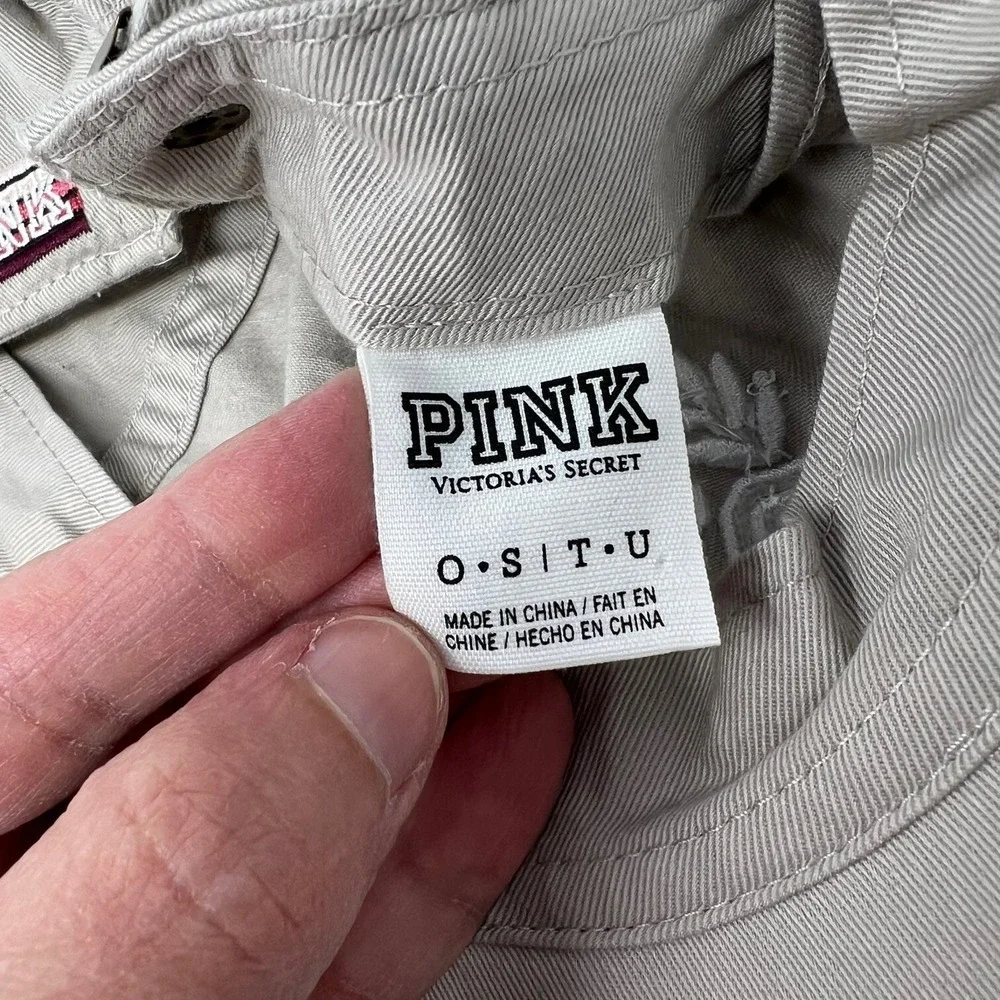 Victoria Secret PINK Adjustable Ball Cap Hat One Size Beige Cotton Logo
